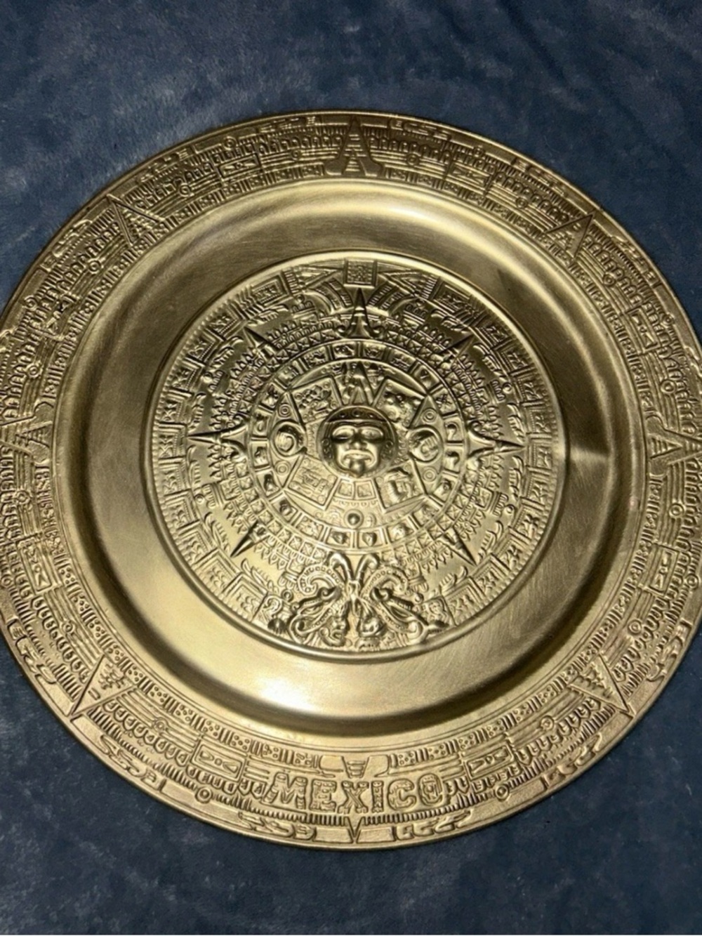 Decorative Aztec Calendar Wall Plate - Gold Tone